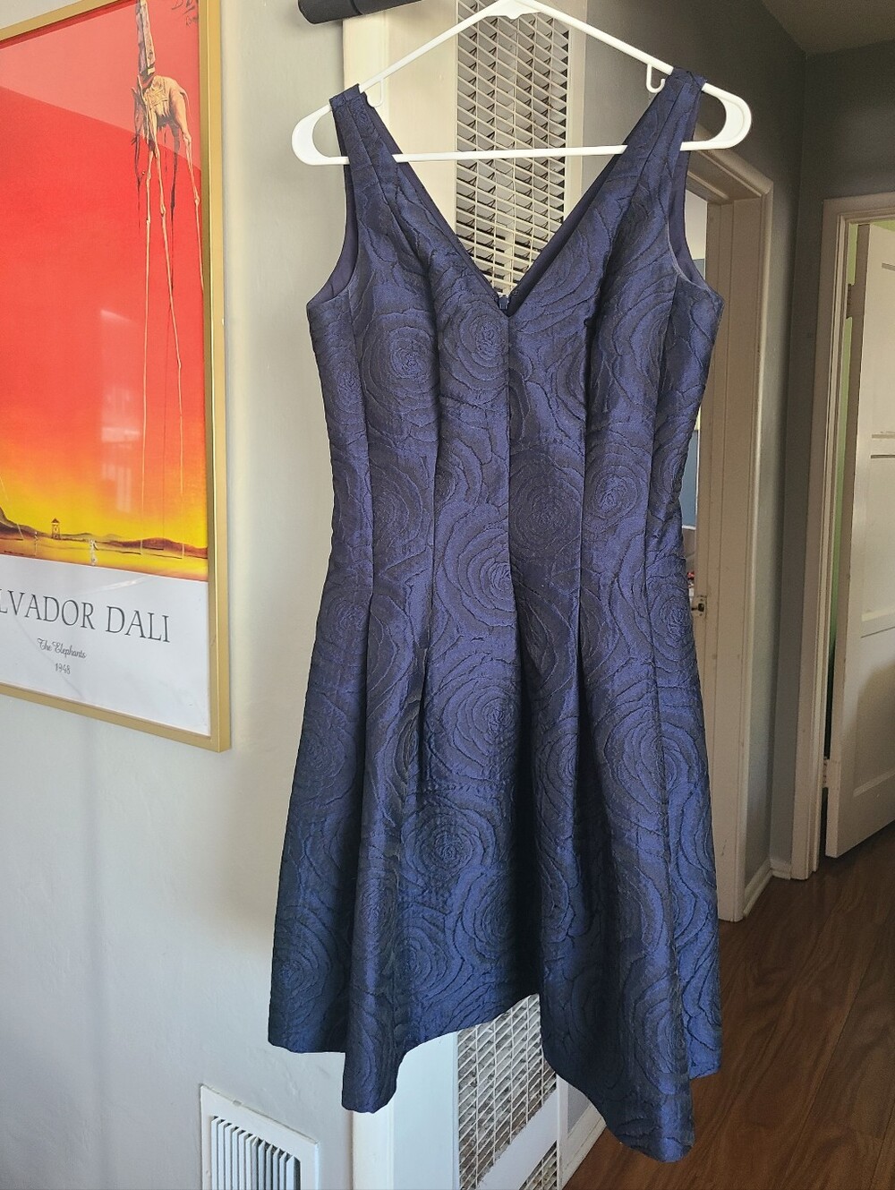 Ralph Lauren Navy Floral Jacquard V-Neck Midi Dress